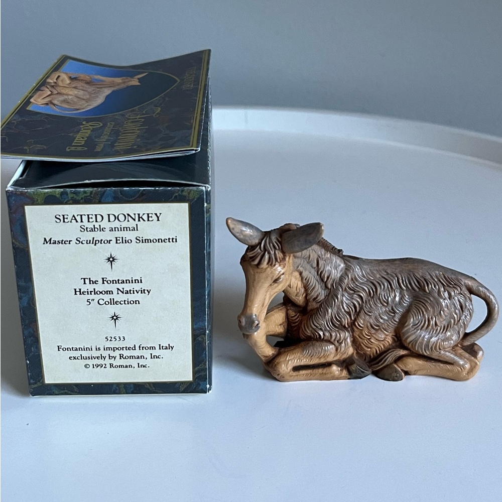 Vintage Fontanini Heirloom Nativity 5” Collection Seated Donkey Box and …